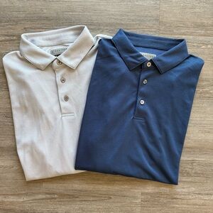 2 PGA TOUR Golf Polo Shirts White Blue Medium Long Sleeve Performance EUC